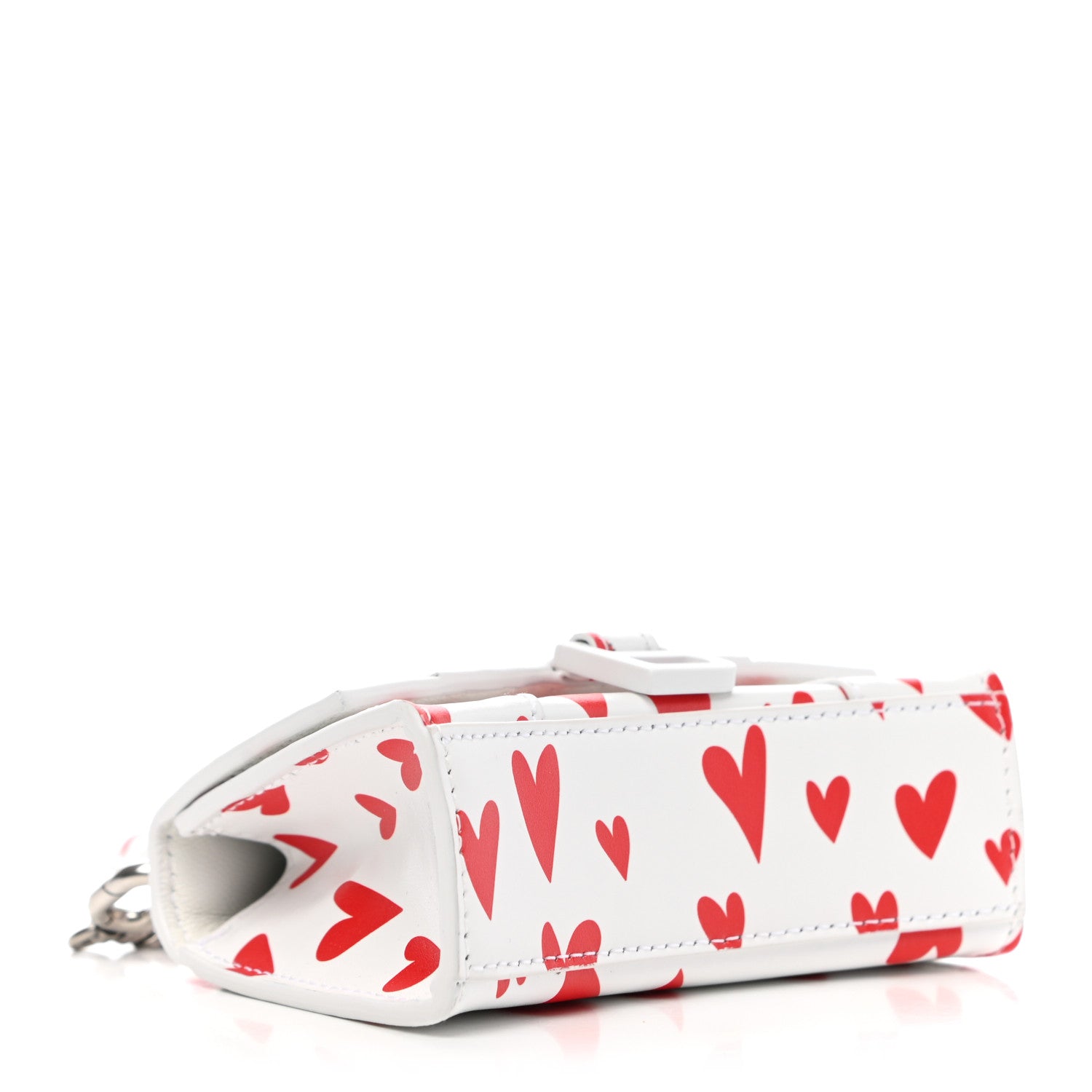 Balenciaga Smooth Calfskin Heart Hourglass Top Handle Bag Mini with Chain White Red 4 of 10