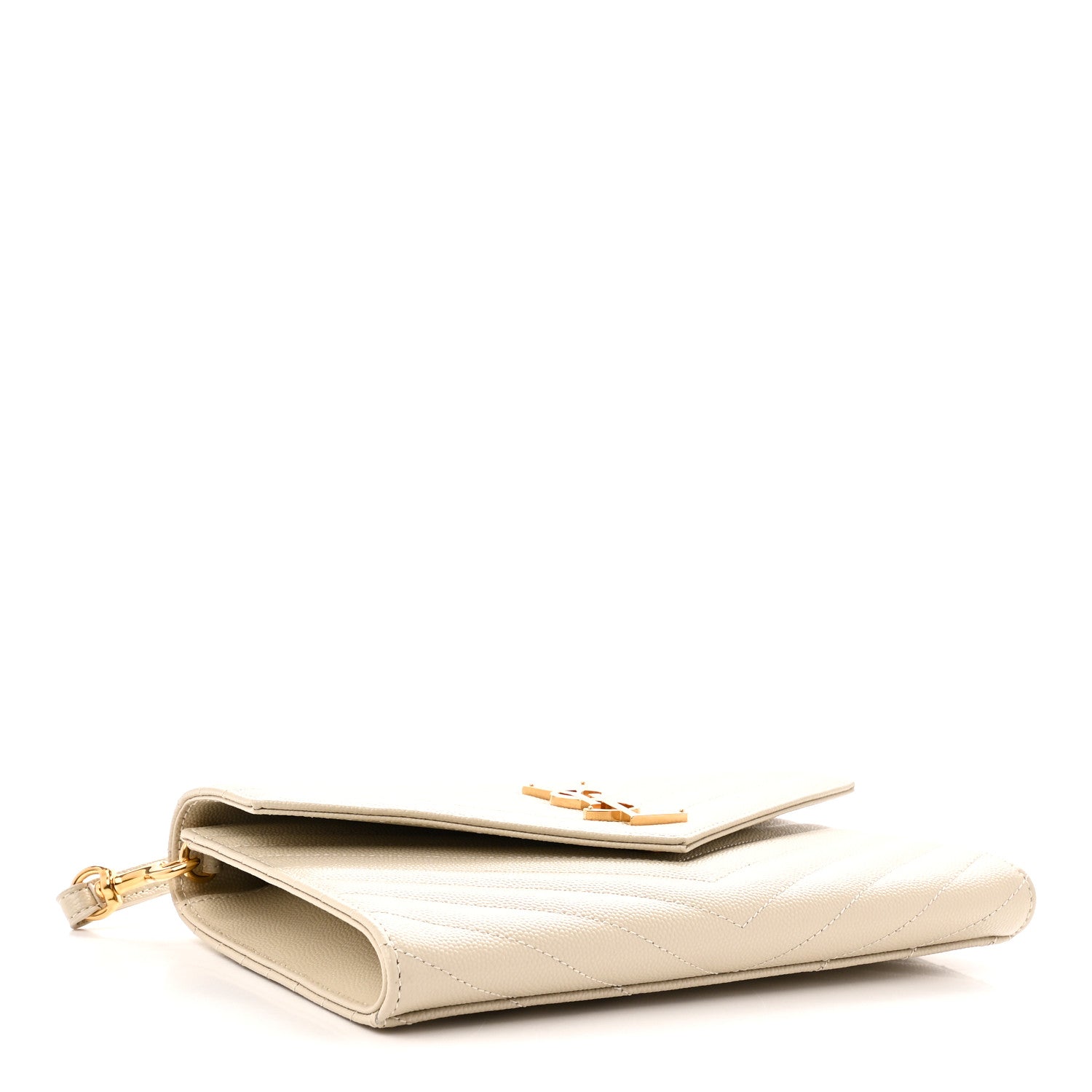 Saint Laurent Grain De Poudre Matelasse Chevron Monogram Envelope Clutch Crema Soft 3 of 10