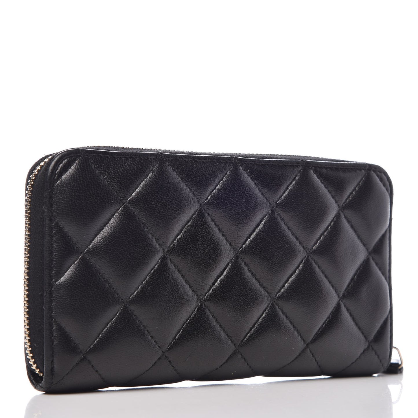 Lambskin Quilted Small Zip Around Wallet Black