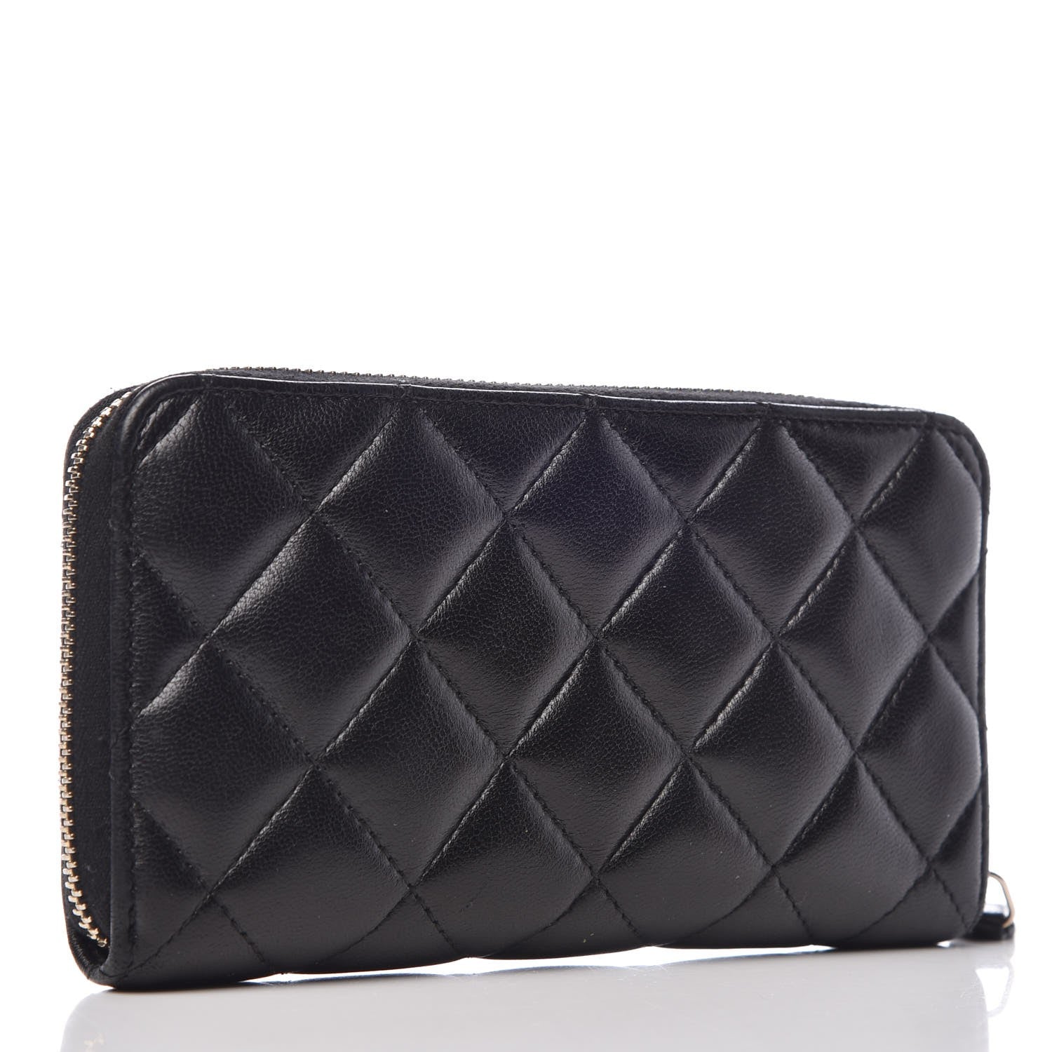 Chanel Lambskin Quilted Small Zip Around Wallet Black 3 of 9