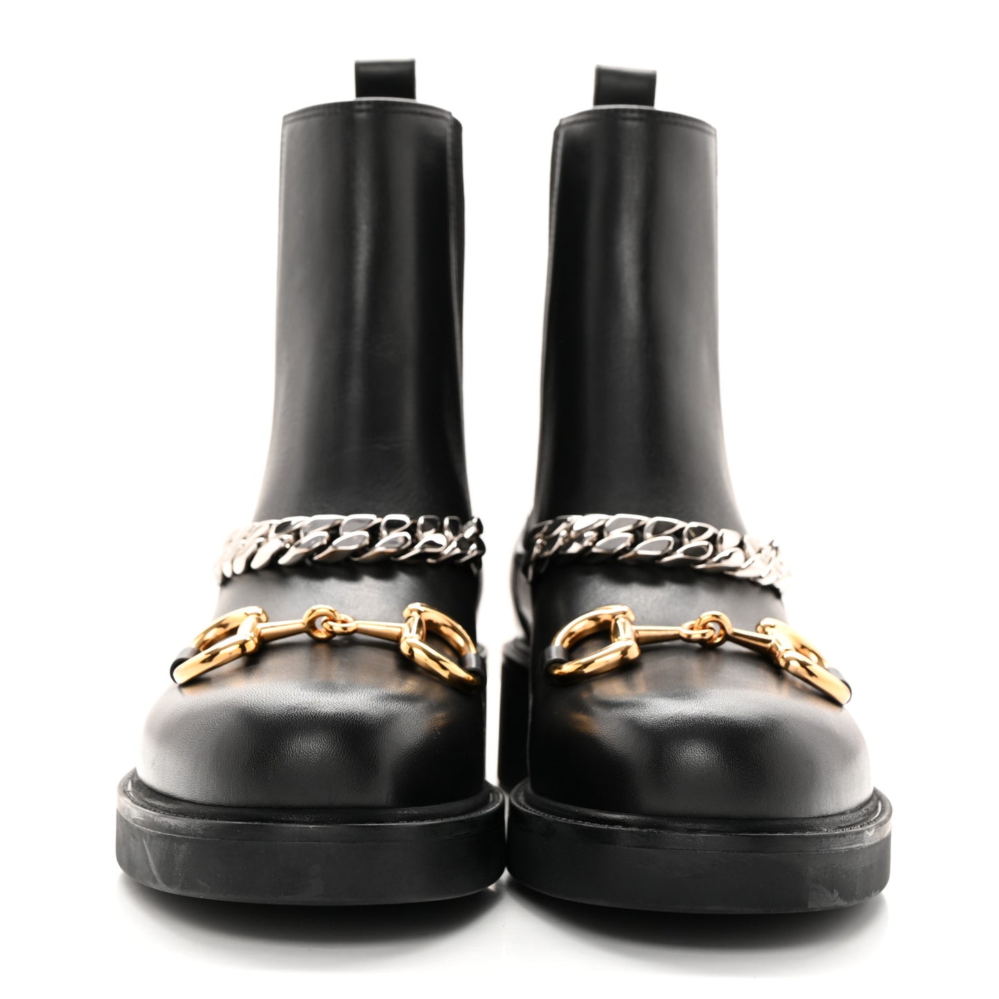 Flores Calfskin Horsebit Chain Ankle Boots 40.5 Black
