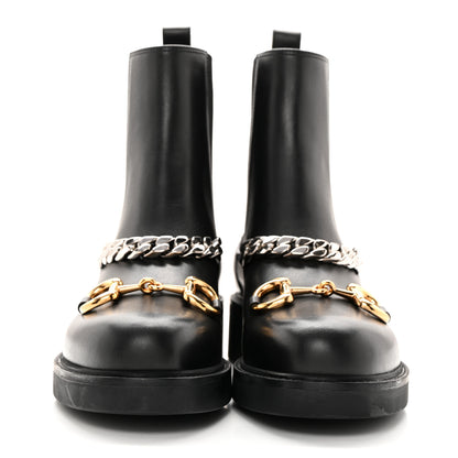 Gucci Flores Calfskin Horsebit Chain Ankle Boots 40.5 Black 2 of 11