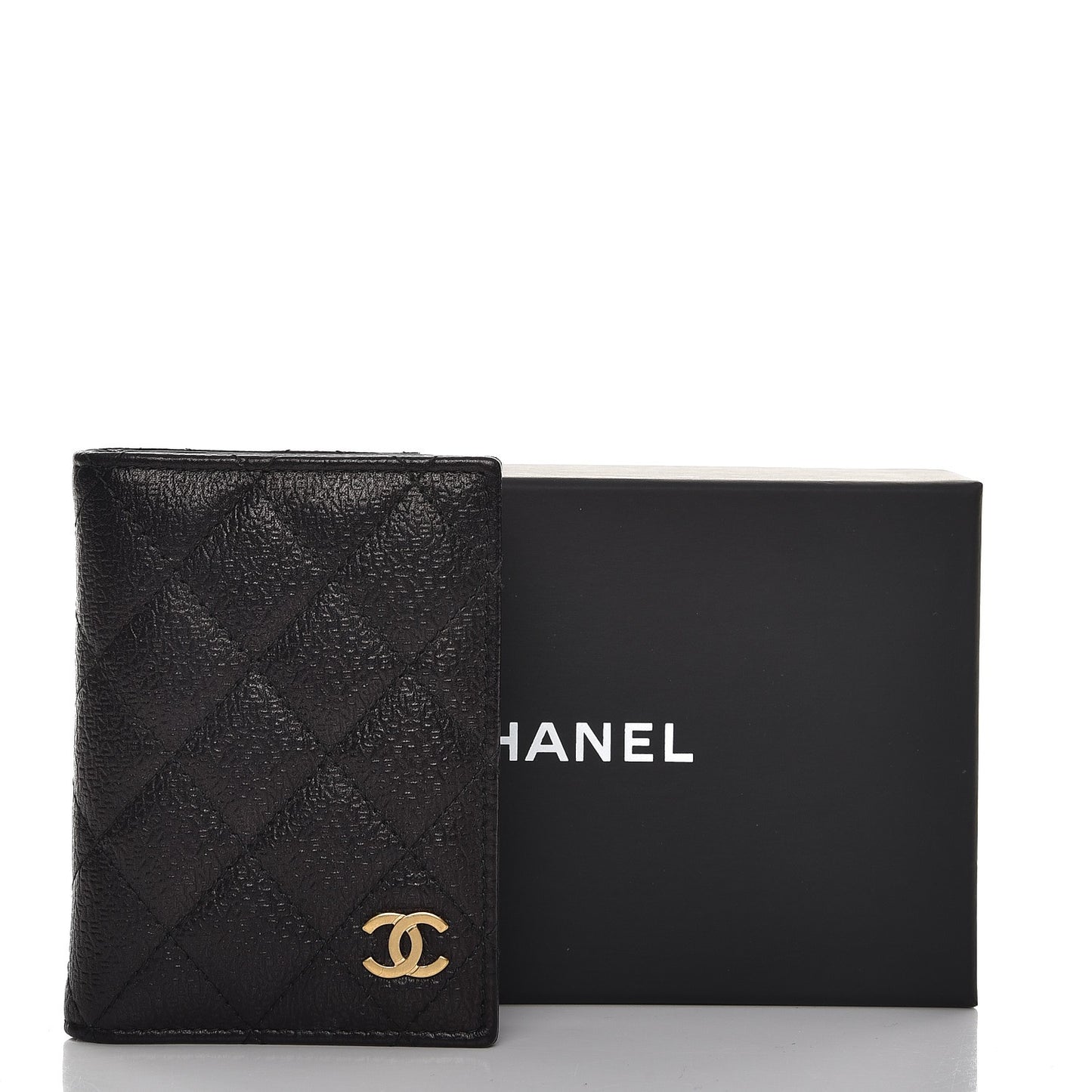 Letter Calfskin Embossed Quilted CC Card Holder Wallet Black