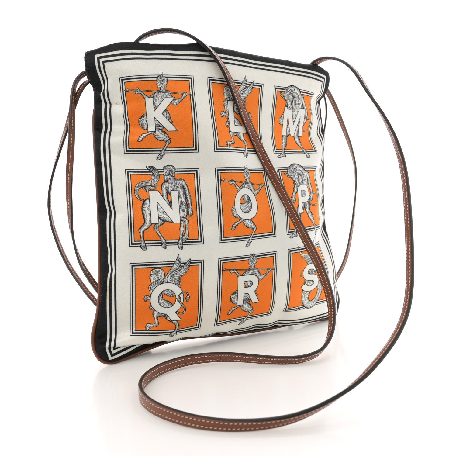 Burberry Satin Mythical Alphabet Drawstring Pouch Orange Black White 3 of 10