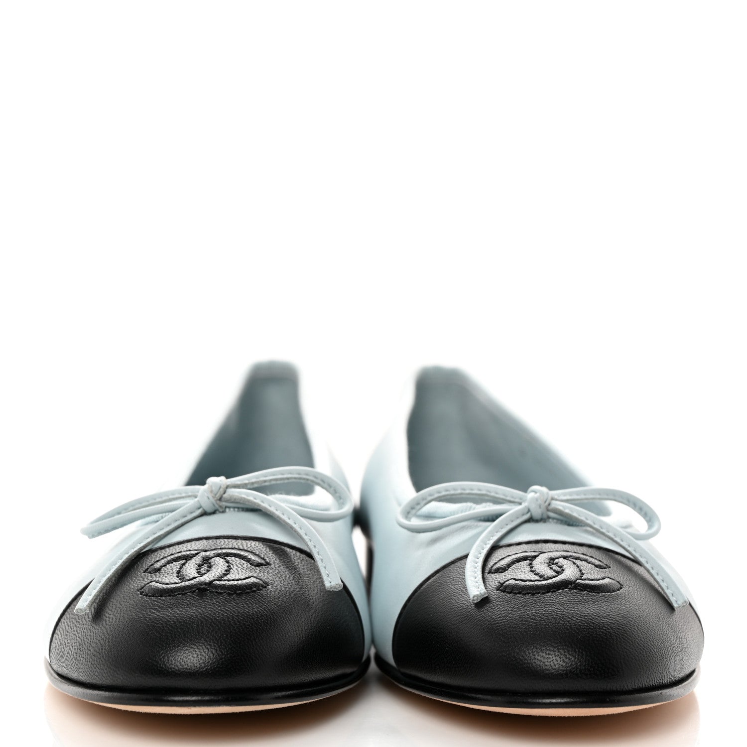 Chanel Lambskin Cap Toe CC Ballerina Flats 37.5 Light Blue Black 2 of 9