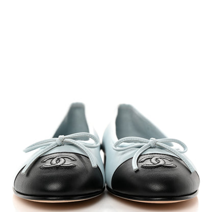 Chanel Lambskin Cap Toe CC Ballerina Flats 37.5 Light Blue Black 2 of 9