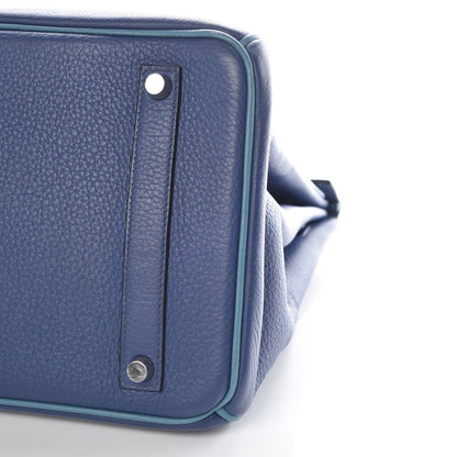 Hermes Taurillon Clemence Horseshoe Birkin 35 Bleu Brighton Blue Jean 7 of 11