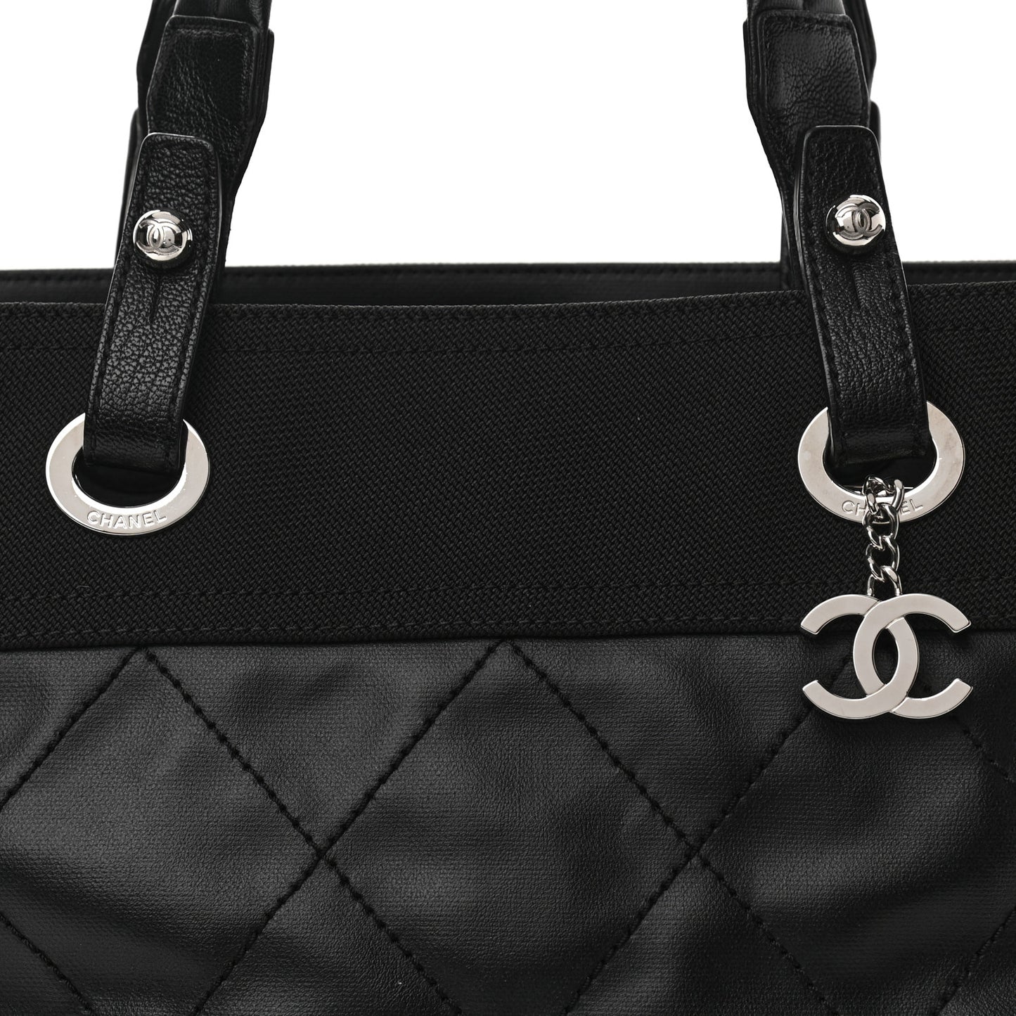 Coated Canvas Quilted Large Paris Biarritz Tote Black