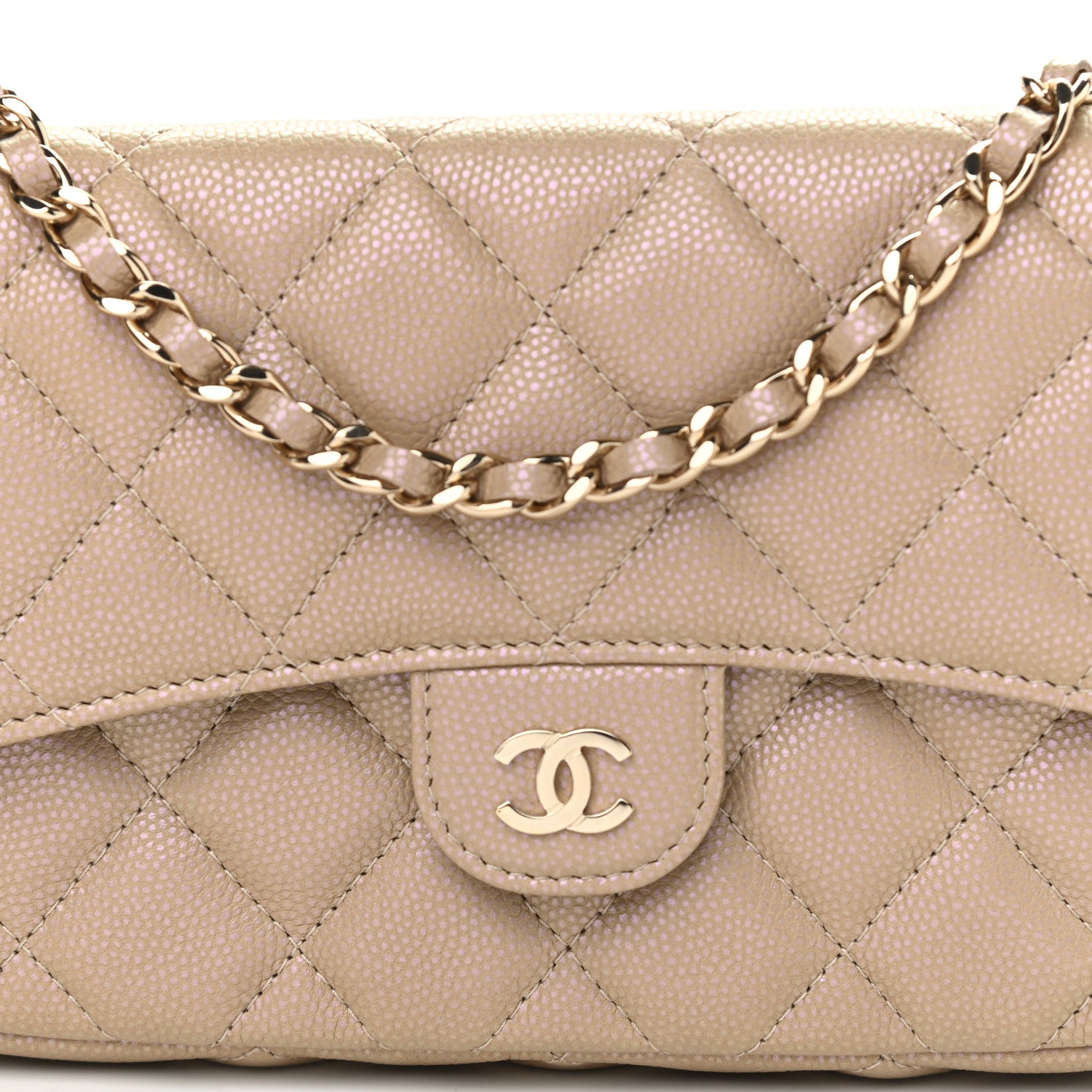 Chanel Iridescent Caviar Quilted Flap Phone Holder With Chain Beige 9 of 13