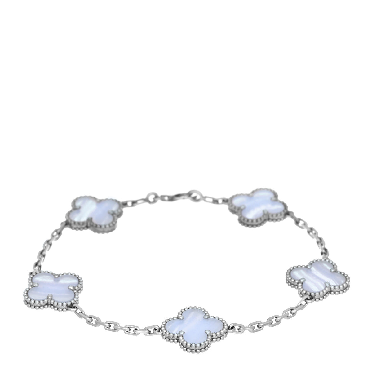 18K White Gold Chalcedony 5 Motifs Vintage Alhambra Bracelet