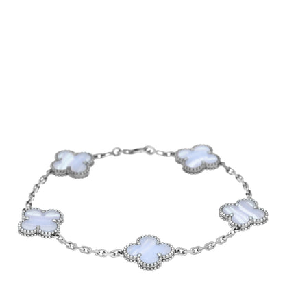 Van Cleef & Arpels 18K White Gold Chalcedony 5 Motifs Vintage Alhambra Bracelet 1 of 5