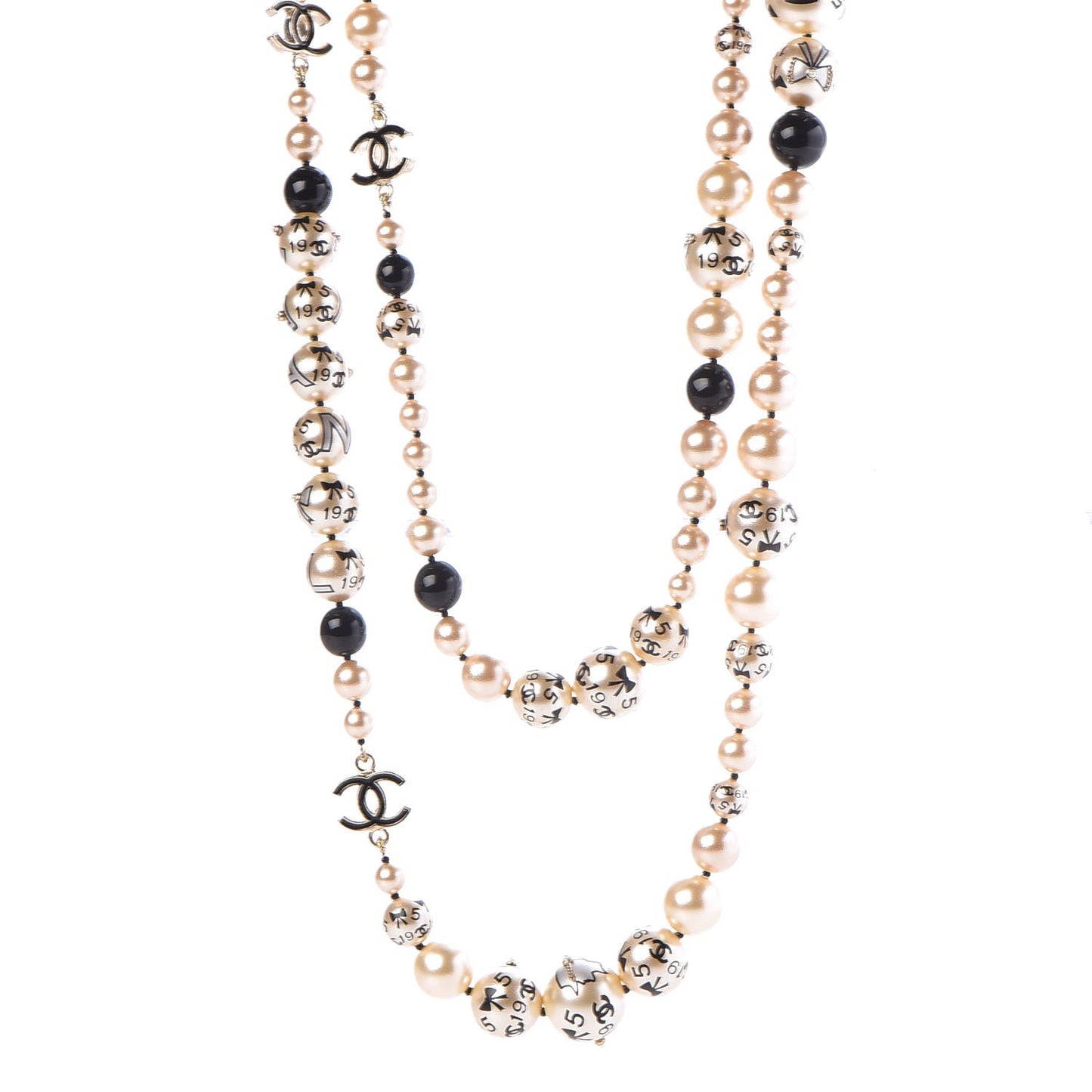 Painted Pearl CC Coco Long Necklace Black Gold