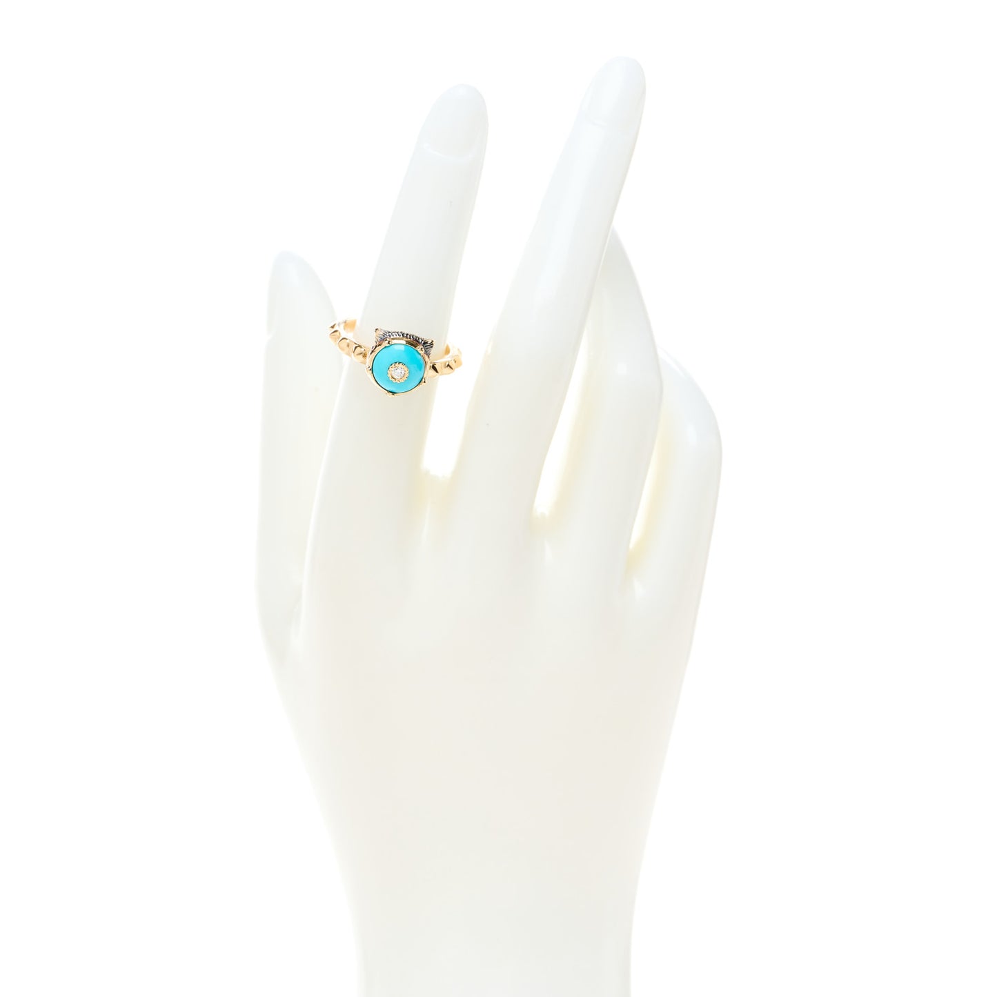 18K Yellow Gold Turquoise Diamond Le Marche Des Merveilles Feline Ring 53 6.25