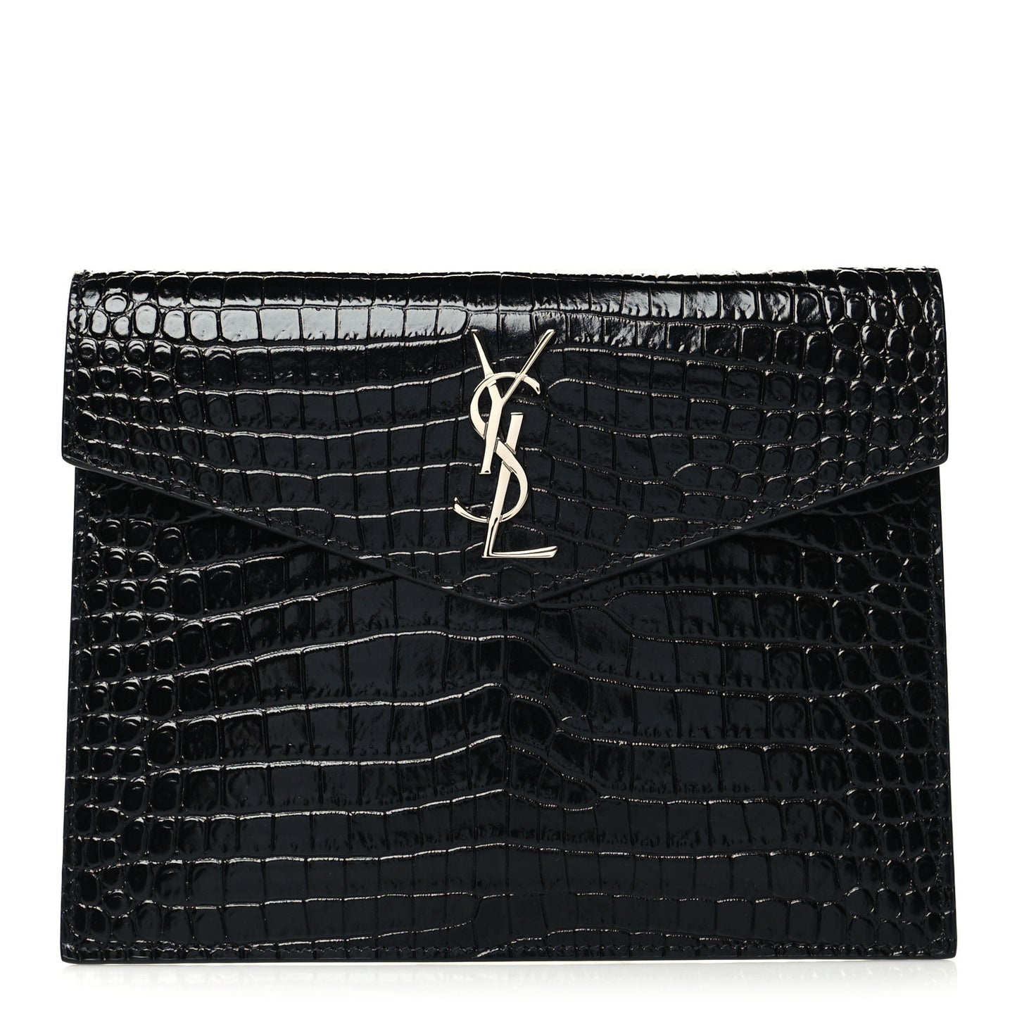 Calfskin Crocodile Embossed Monogram Uptown Baby Pouch Black