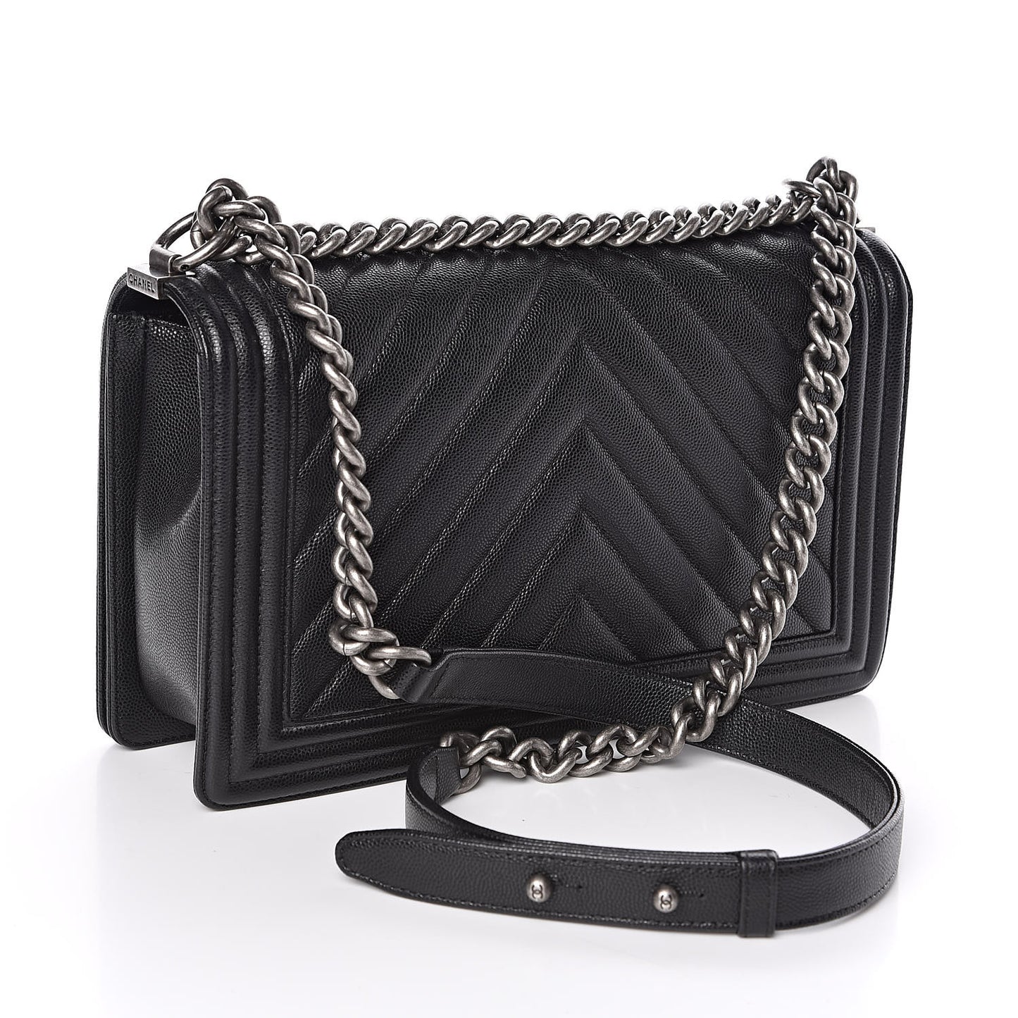 Caviar Chevron Quilted New Medium Boy Flap Black
