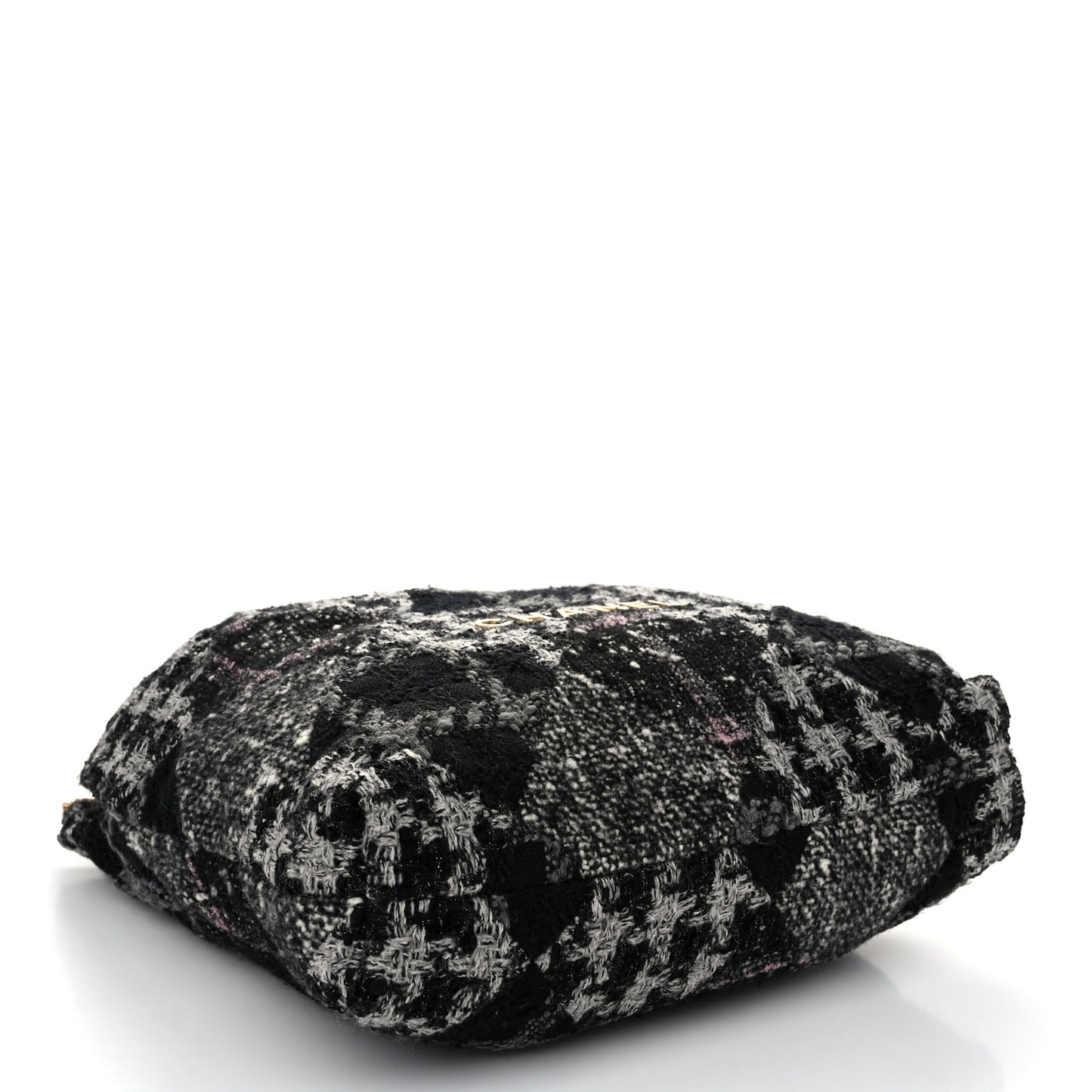 Tweed Patchwork Quilted Chanel 22 Black Grey Pink