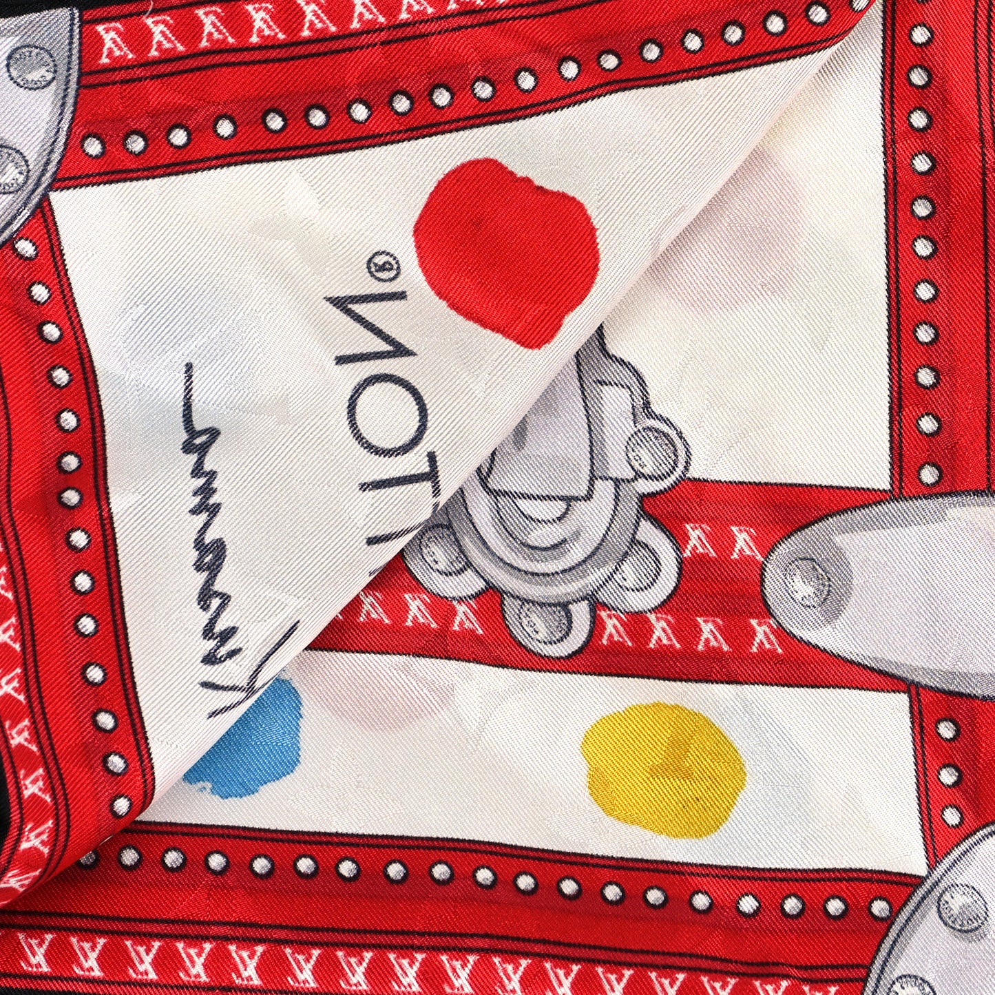LV X YK Silk Monogram Dots Scarf 90 White