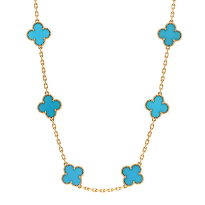 Van Cleef & Arpels 18K Yellow Gold Blue Agate 10 Motifs Vintage Alhambra Necklace 1 of 6