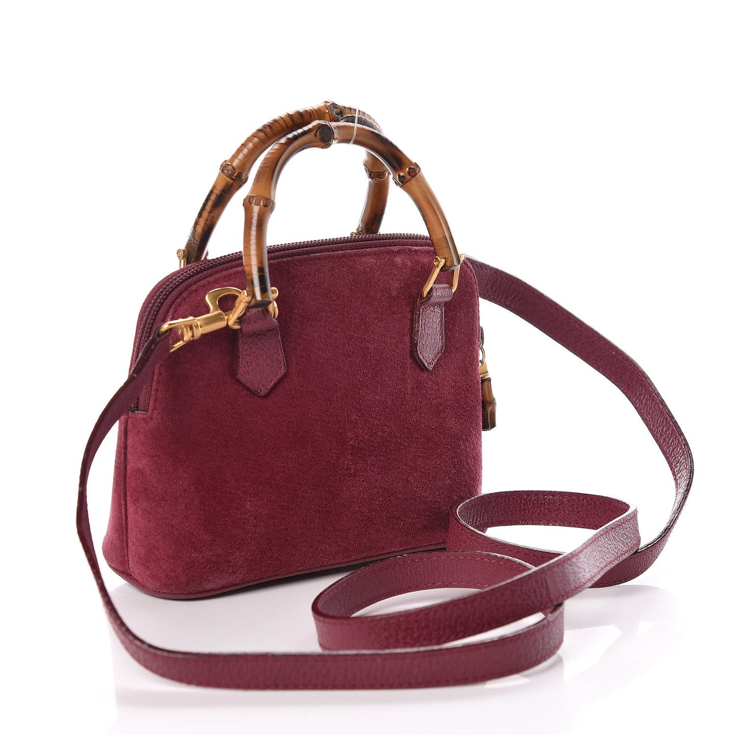 Suede Mini Bamboo Handle Bag Bordeaux