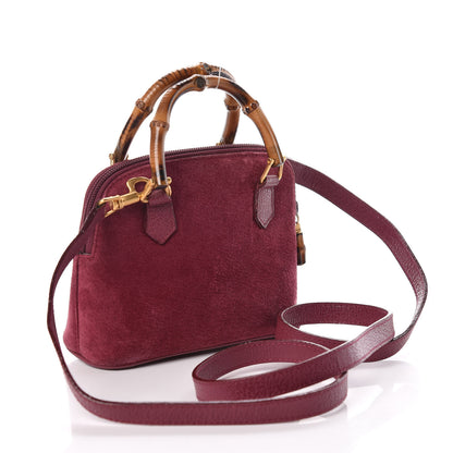 Gucci Suede Mini Bamboo Handle Bag Bordeaux 3 of 11