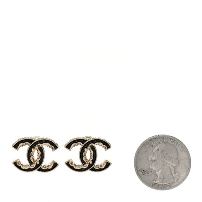 Chanel Enamel CC Baroque Earrings Black Gold 2 of 5