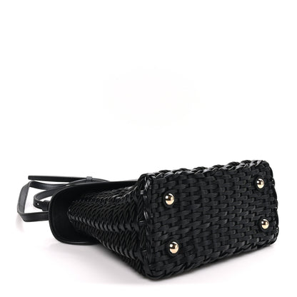 Salvatore Ferragamo Calfskin Wicker Margot Top Handle Satchel Black 3 of 8