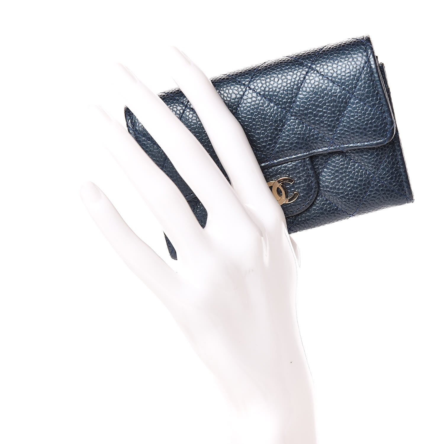 Chanel Metallic Caviar Quilted Flap Card Holder Dark Blue 2 of 8