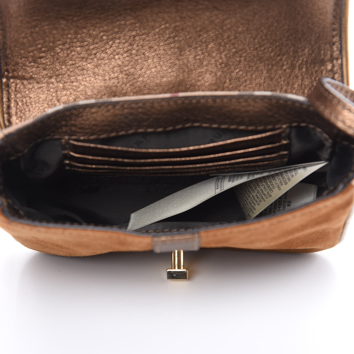 Burberry Metallic Suede Haymarket Check Mini Berkeley Crossbody Antique Gold 5 of 9