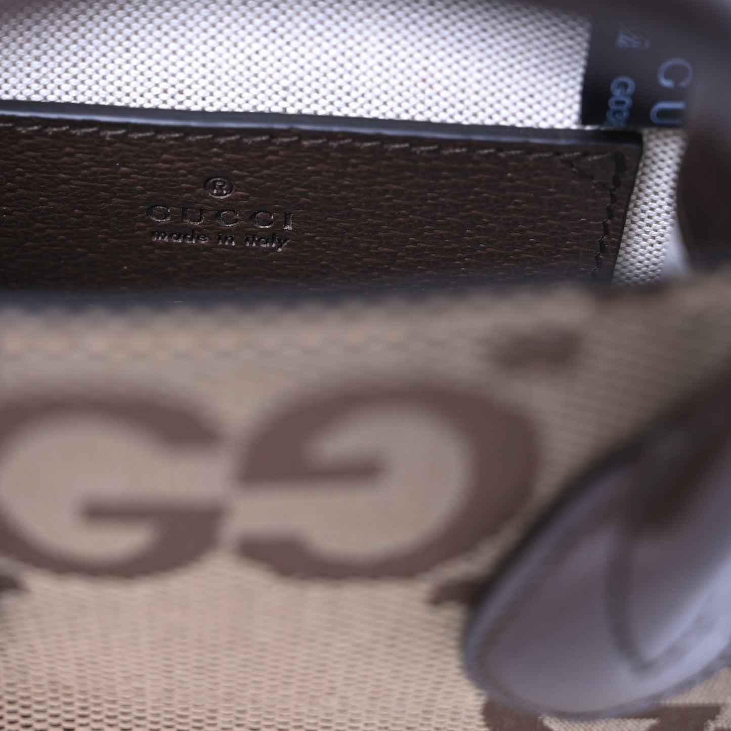 Monogram Jumbo GG Textured Dollar Calfskin Web Mini Vertical Tote Camel Ebony New Acero