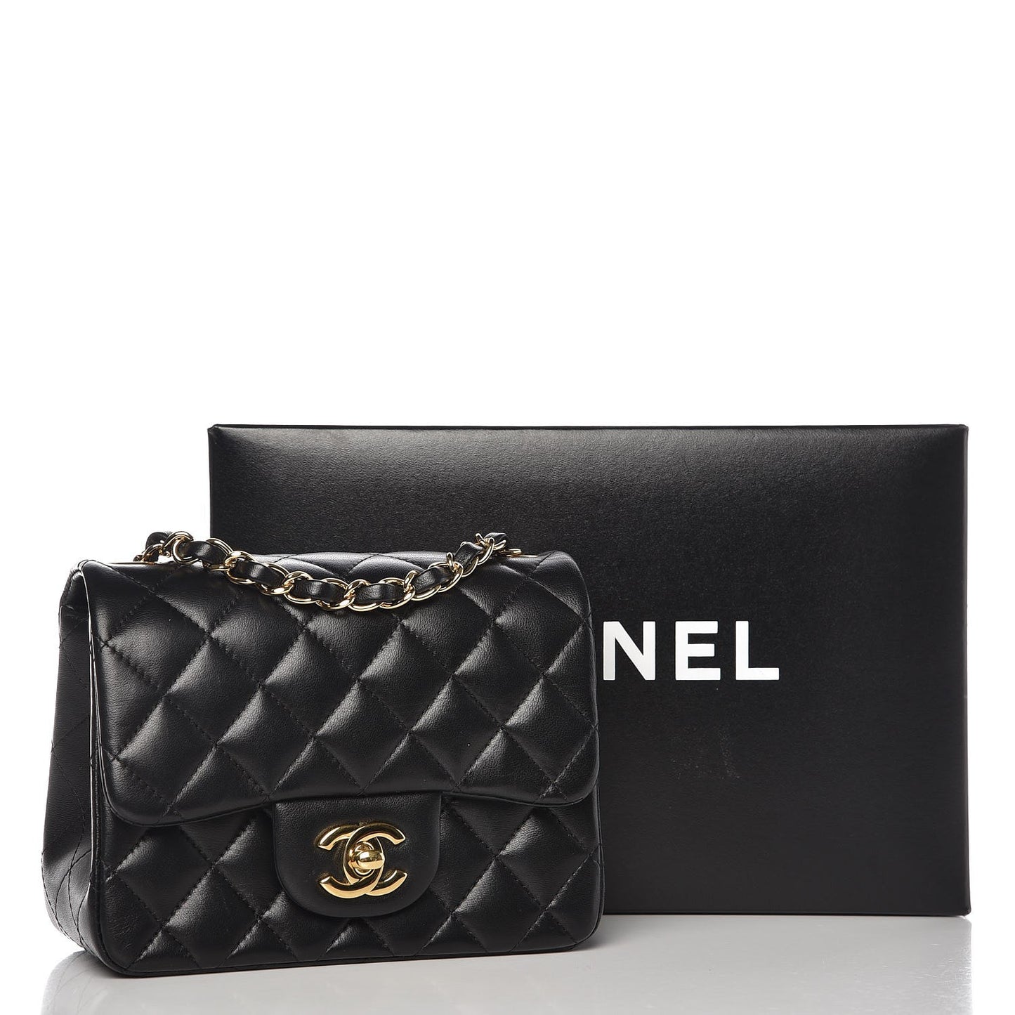 Lambskin Quilted Mini Square Flap Black
