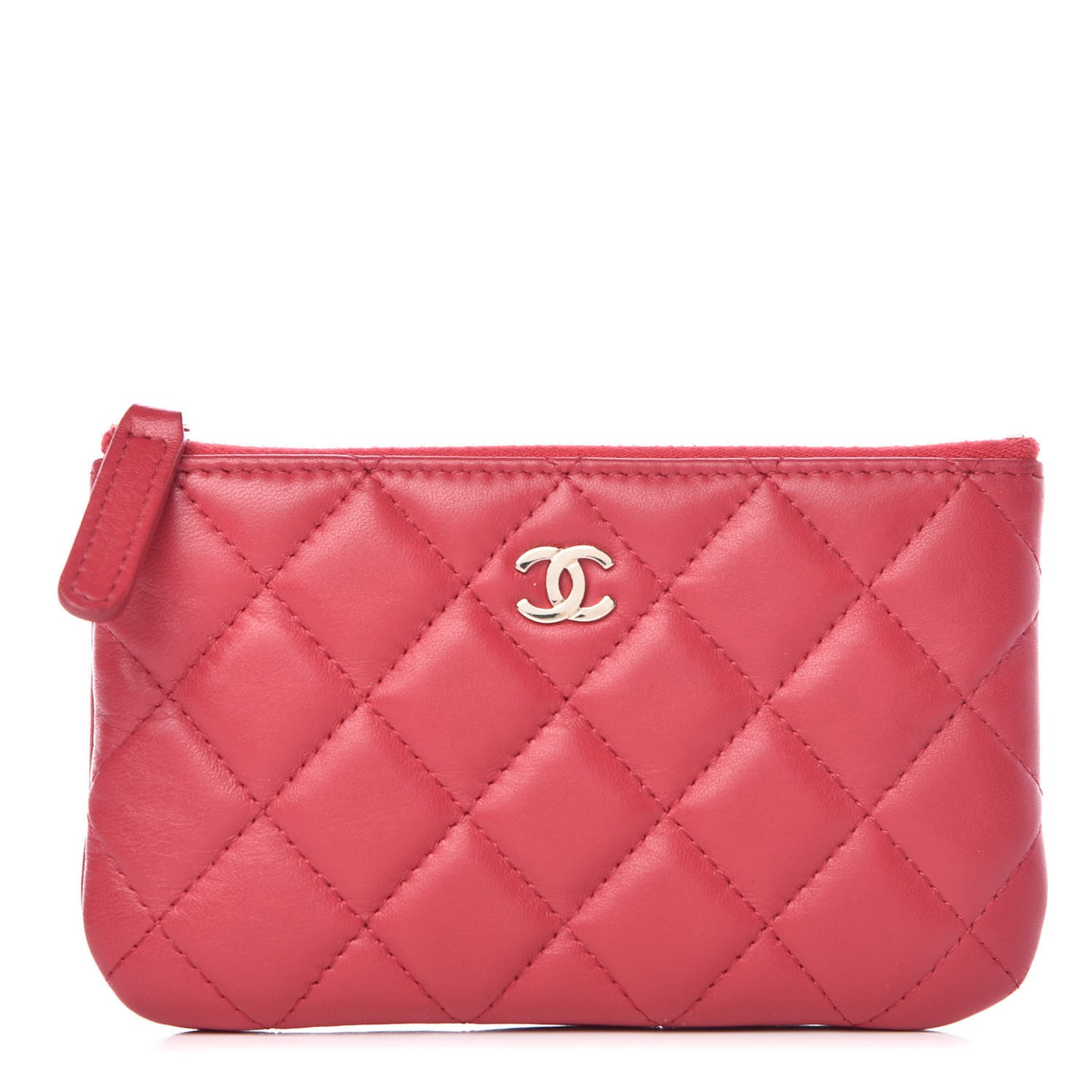 Lambskin Quilted Small Cosmetic Case Dark Pink