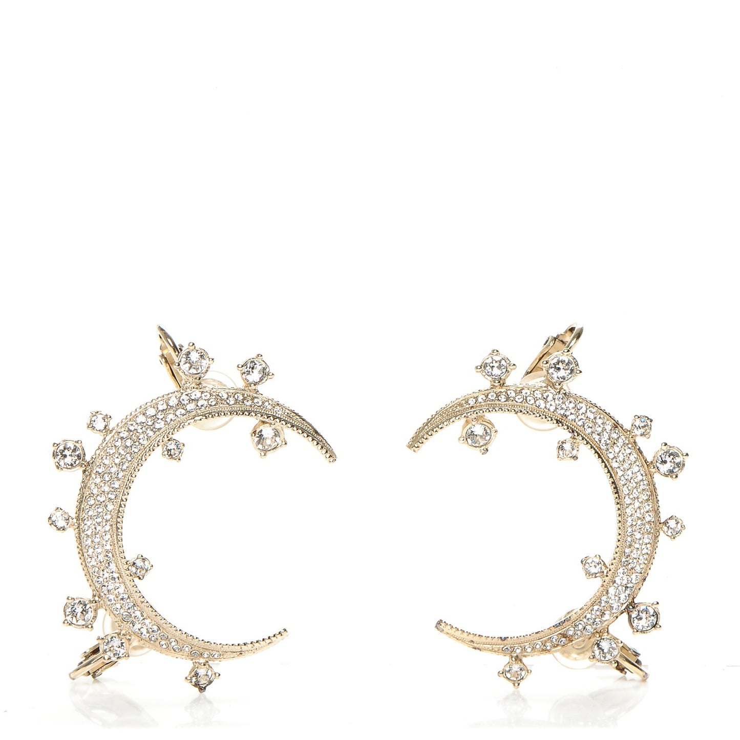 Crystal CC Moon Clip On Cuff Earrings Gold