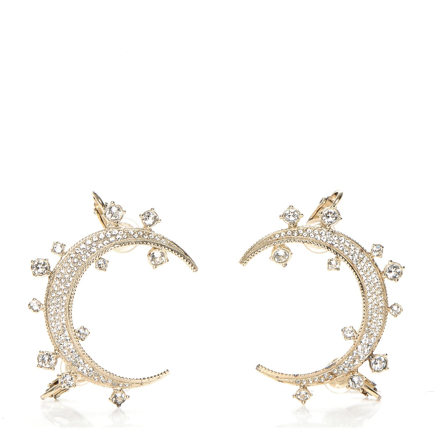 Chanel Crystal CC Moon Clip On Cuff Earrings Gold 1 of 6