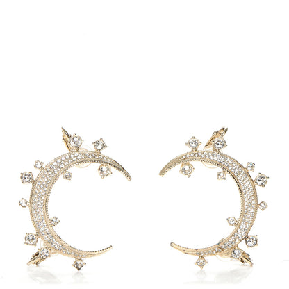 Chanel Crystal CC Moon Clip On Cuff Earrings Gold 1 of 6