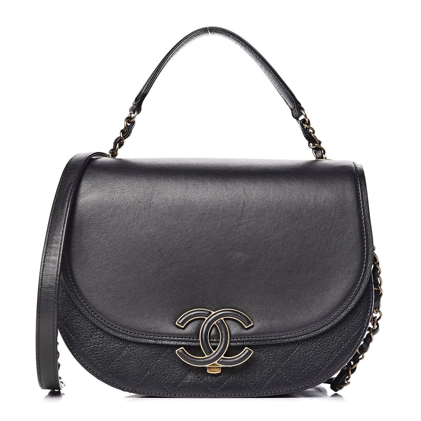 Shiny Calfskin Goatskin Quilted Medium Coco Curve Messenger Flap Black