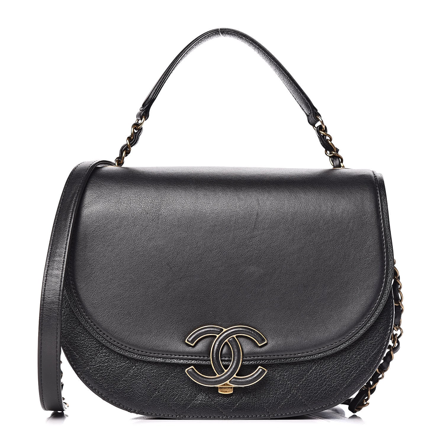 Chanel Shiny Calfskin Goatskin Quilted Medium Coco Curve Messenger Flap Black 1 of 12