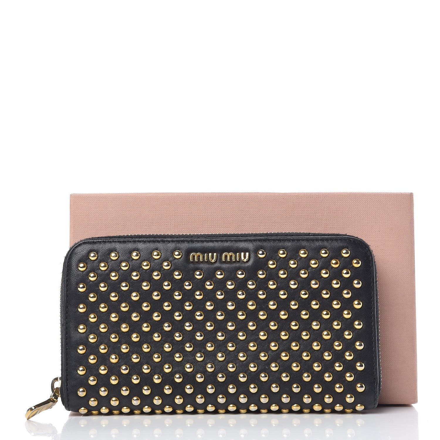 Miu Miu Nappa Metal Studded Zip Around Wallet Black 8 of 8
