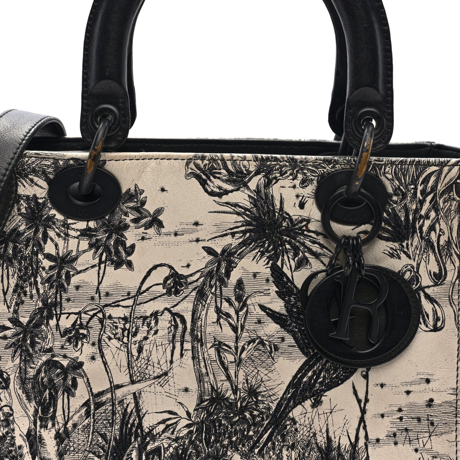 Christian Dior Calfskin Toile de Jouy Carnivora Medium Lady Dior White Black 7 of 9