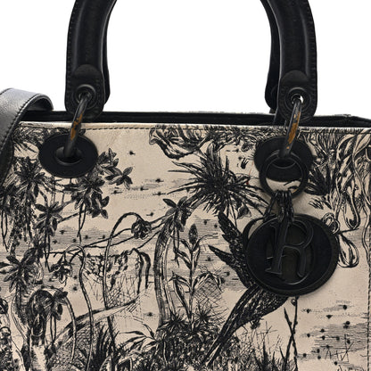 Christian Dior Calfskin Toile de Jouy Carnivora Medium Lady Dior White Black 7 of 9