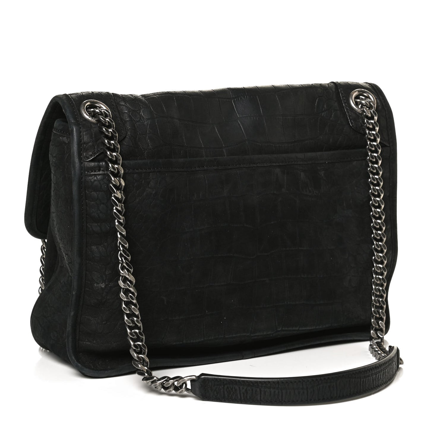 Nubuck Crocodile Embossed Monogram Medium Niki Chain Satchel Black