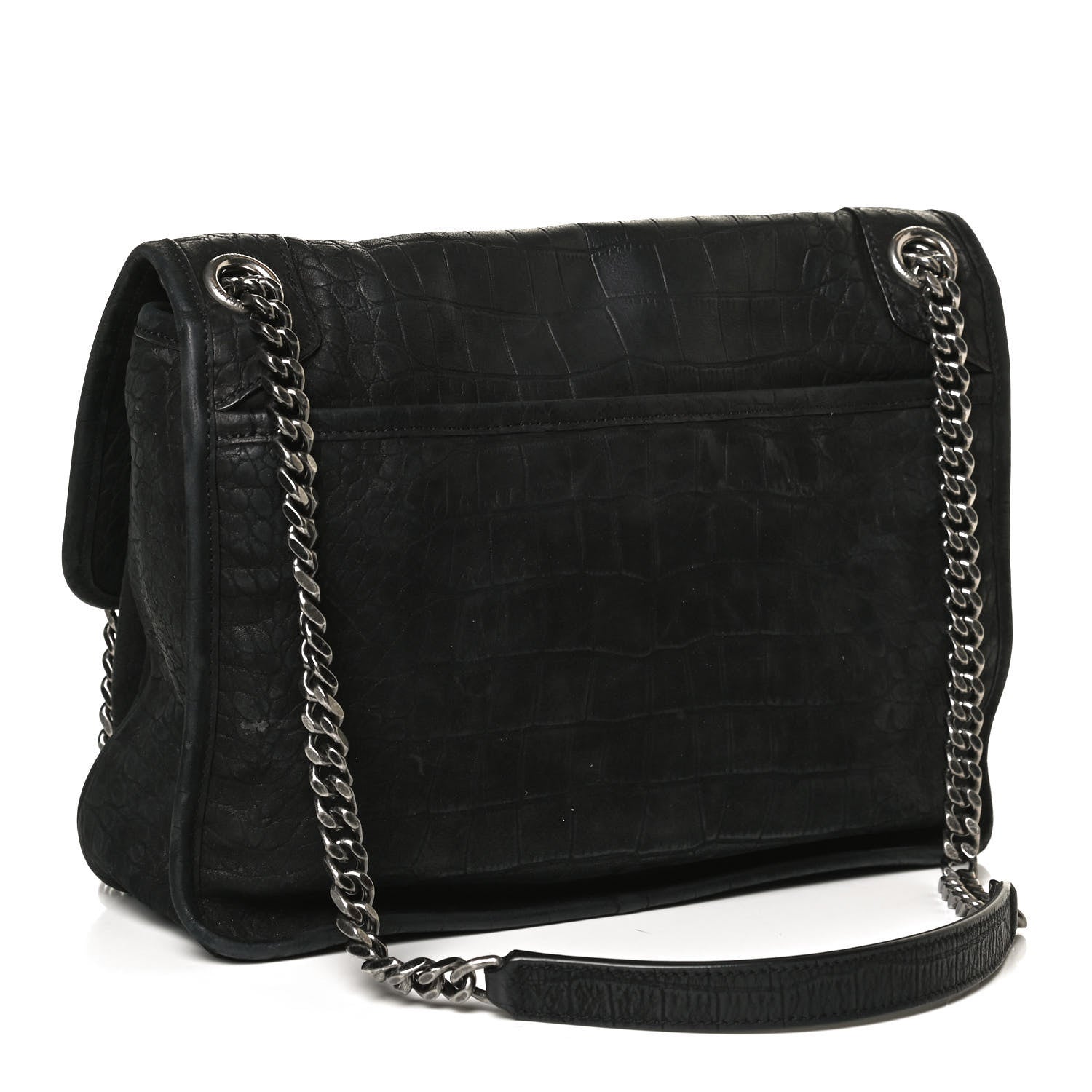 Saint Laurent Nubuck Crocodile Embossed Monogram Medium Niki Chain Satchel Black 3 of 10