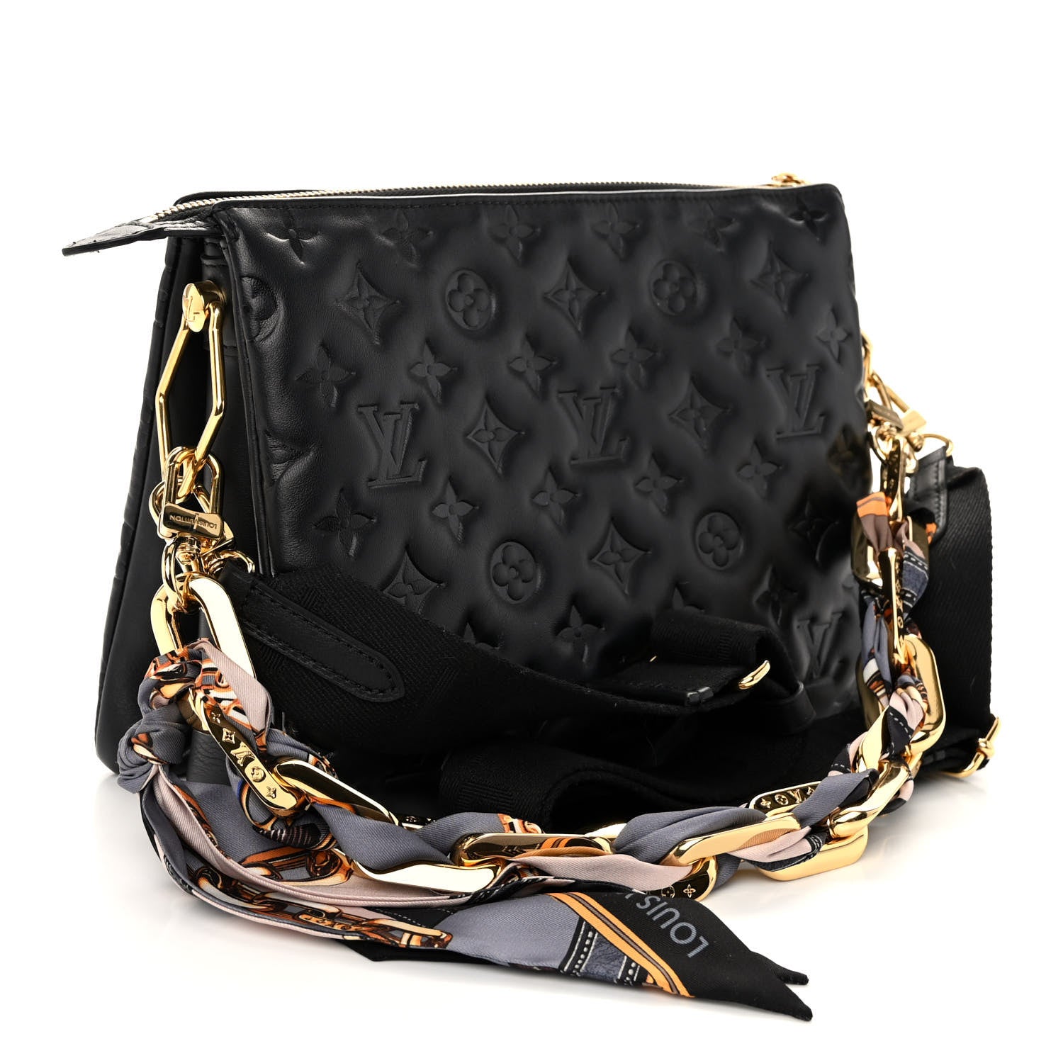 Louis Vuitton Lambskin Embossed Monogram Scarf Coussin PM Black 4 of 13