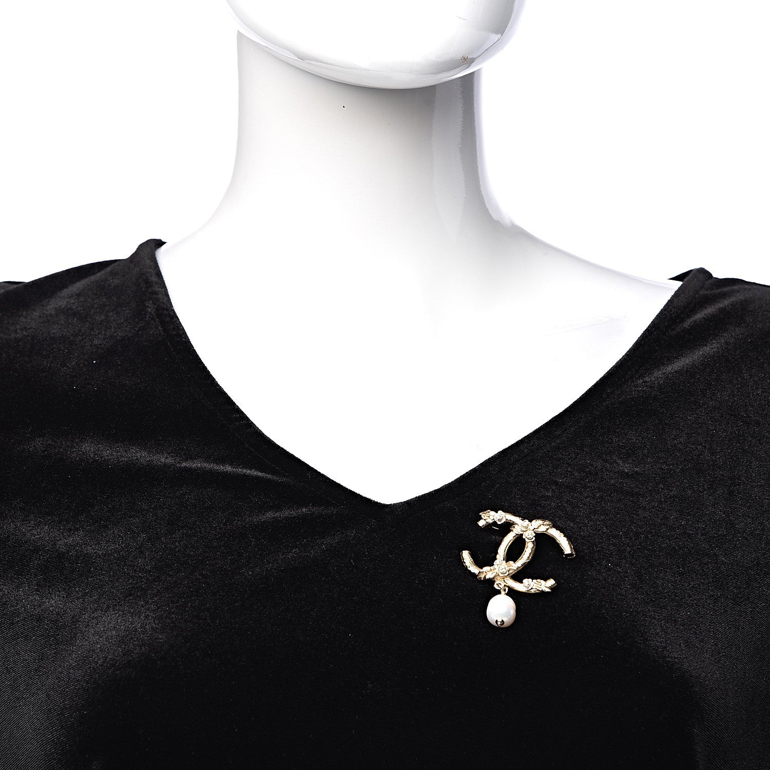 Chanel Crystal Pearl Drop CC Brooch Gold 2 of 4