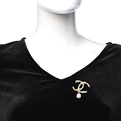 Chanel Crystal Pearl Drop CC Brooch Gold 2 of 4