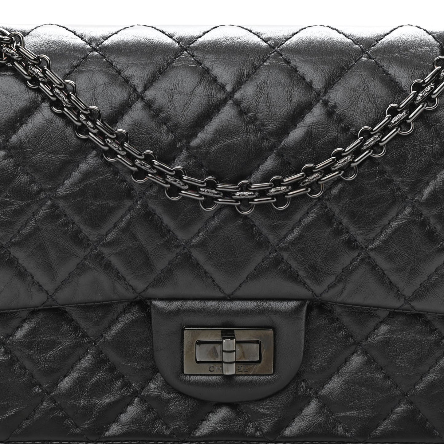 Aged Calfskin Quilted 2.55 Reissue 225 Flap So Black