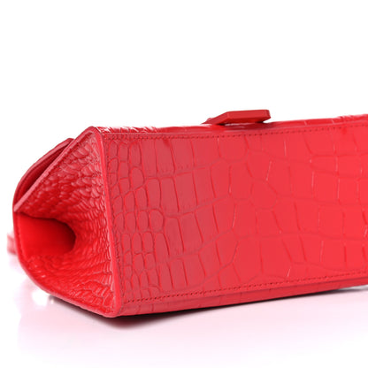 Balenciaga Shiny Calfskin Tonal B Crocodile Embossed Small Hourglass Top Handle Bag Bright Red 8 of 17