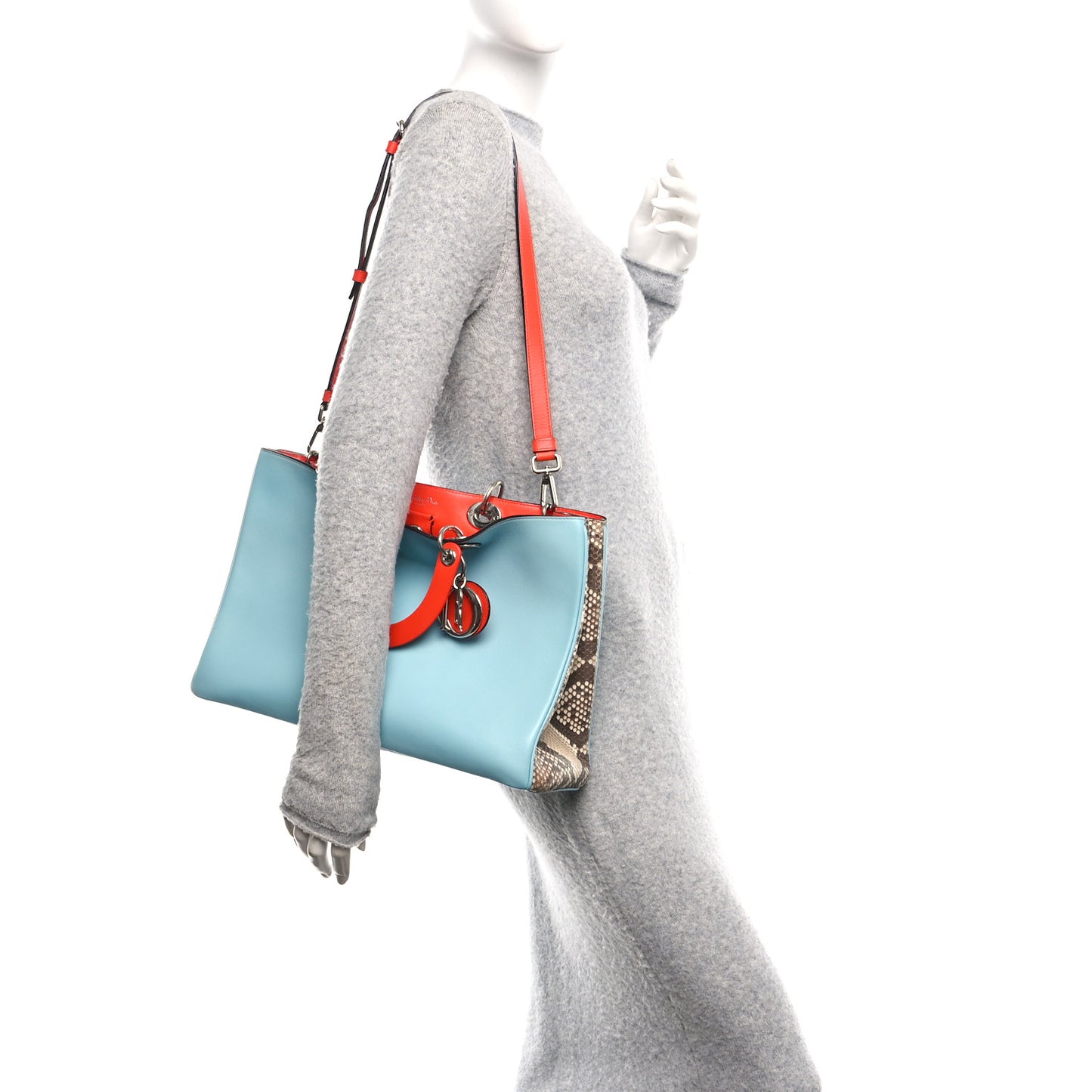Calfskin Snakeskin Large Diorissimo Tote Light Blue Multicolor