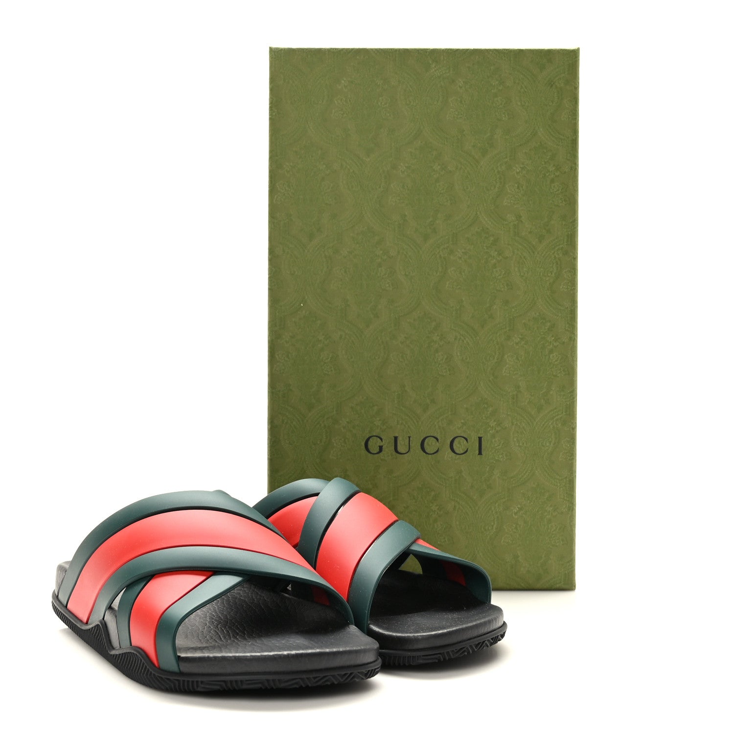 Gucci Rubber Web Womens Criss Cross Slide Sandals 40 Green Red 8 of 8