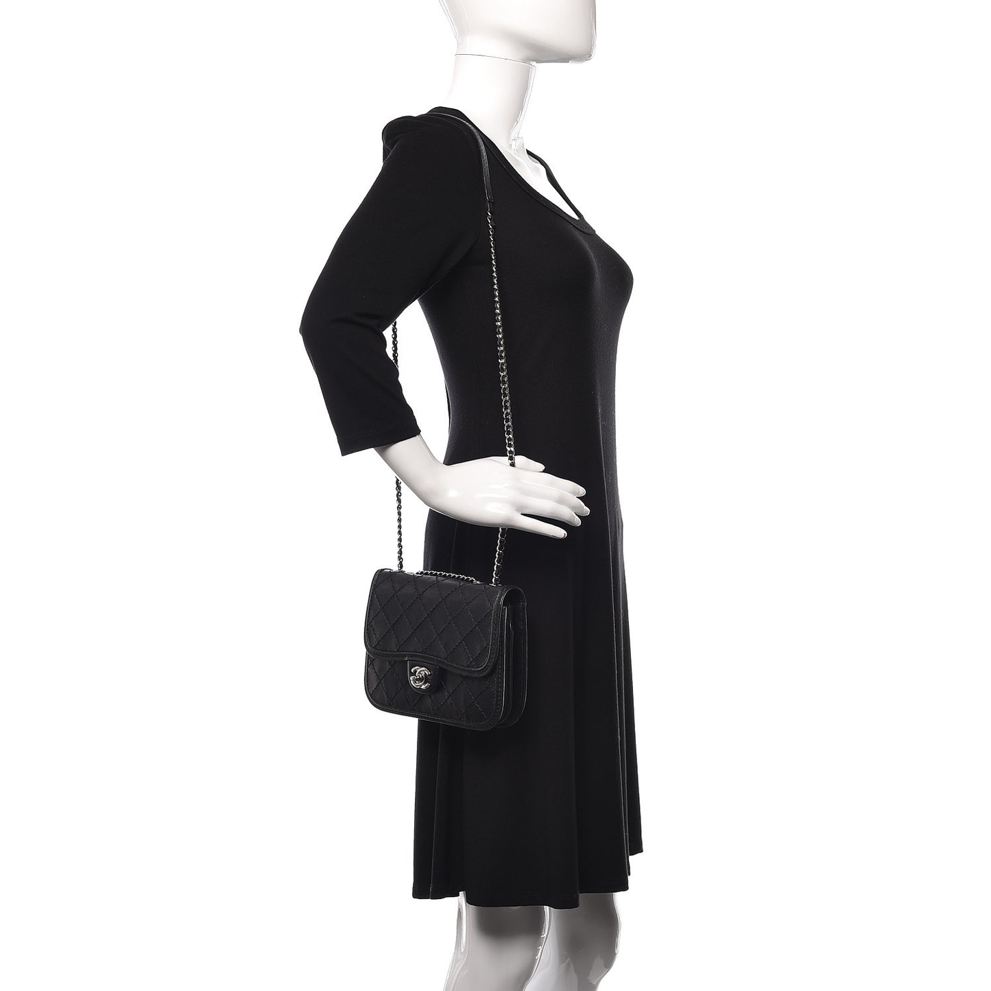 Calfskin Stitched Small Crossbody Flap Black