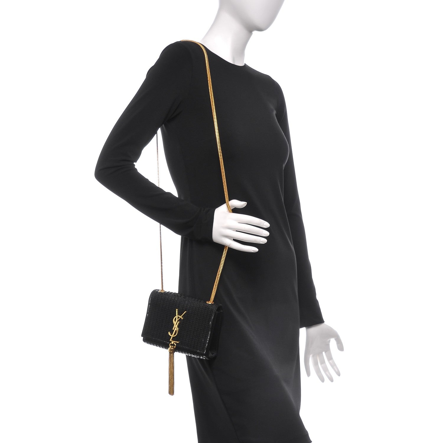 Saint Laurent Sequin Small Classic Monogram Kate Tassel Satchel Black 2 of 7